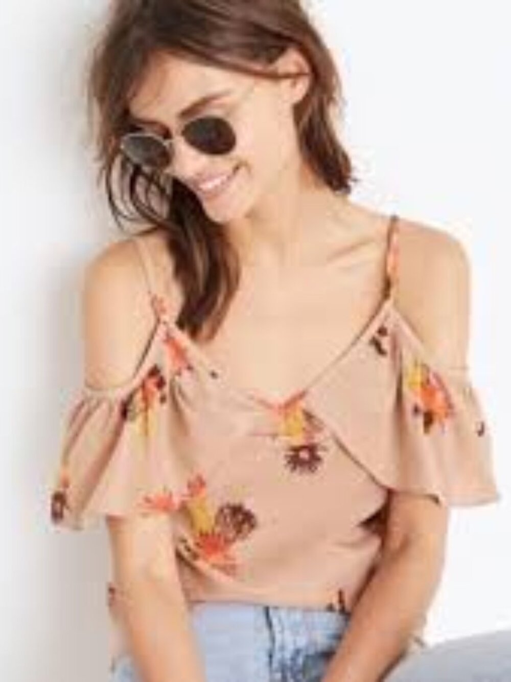 NWT Madewell 100% Silk Cold Shoulder Floral Ruffle Top XS